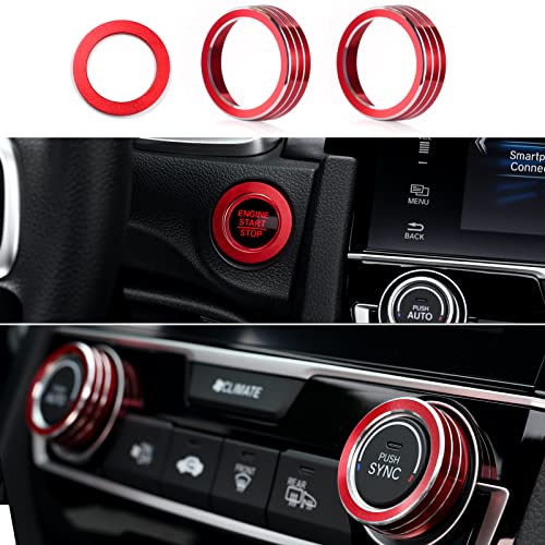 Thenice for 10th Gen Honda Civic Air Condition Knob Cover Trims, Anodized Aluminum AC Switch Temperature Climate Control Rings for Civic 2016 2017 2018 2019 2020 2021 (Red)