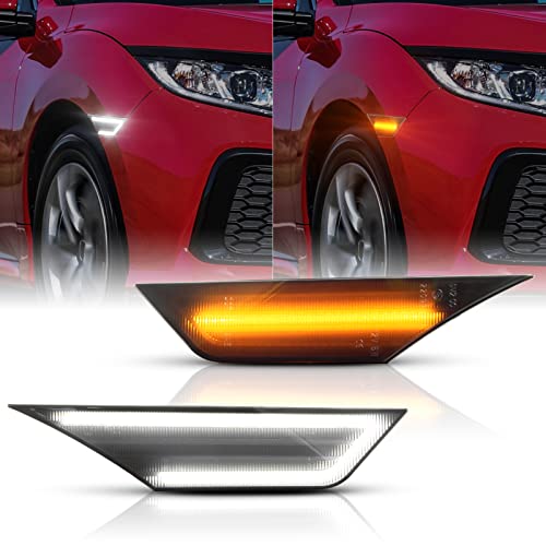 Gempro LED Side Marker Lights for Honda Civic 10 Gen Civic 2016-2021 Switchback White Amber Front Bumper Turn Signal Reflector, Smoked Len