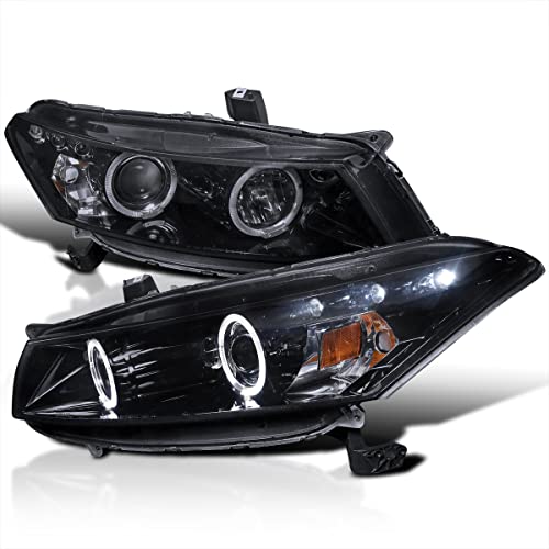 SPEC-D TUNING Dual Halo Projector Headlights Glossy Black Housing Smoke Lens Compatible with 2008-20012 Honda Accord 2 Door Coupe Left + Right Pair Headlamps Assembly