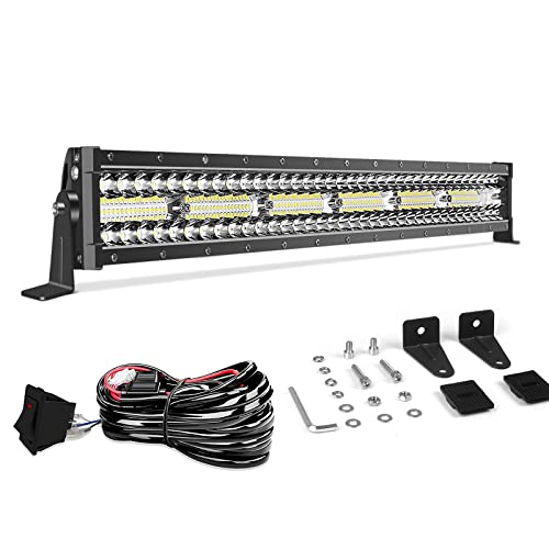 GREUNION 22 inch led Light bar (24" with Mounting Bracket), 450W Triple Row Flood spot Combo Straight Work Light bar with Wiring Harness, Off-Road UTV car Light bar for Truck ATV Boat SUV Van Tractor