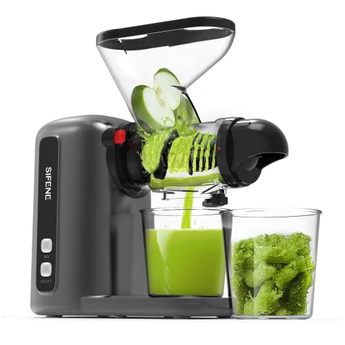 Masticating Juicer Machines, SiFENE Slow Juicer Machines, Compact Design Cold Press Juicer, Dual Feed Chute Masticating Juicer, Juice Maker Extractor, Easy to Clean, Quiet Motor & Reverse Function, Brush& Recipes Included