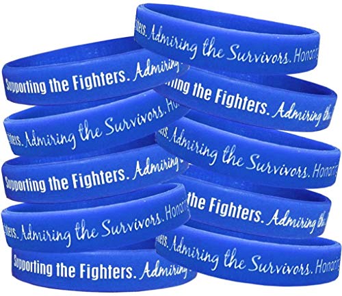 Supporting, Admiring, Honoring Wristband Bracelet for Colon Cancer RA Dysautonomia Ankylosing Spondylitis - Blue (10 Pack)