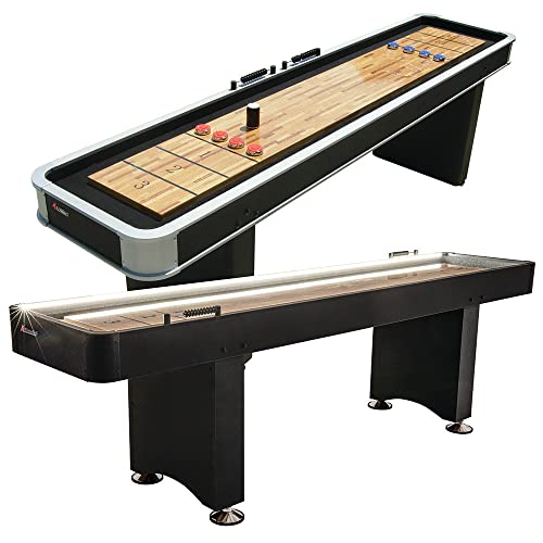 Atomic 9 Platinum Shuffleboard Table with Poly-coated Playing Surface for Smooth, Fast Puck Action and Pedestal Legs with Levelers for Optimum Stability and Level Play