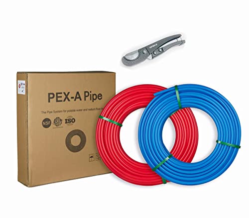 EFIELD 1/2 inch 2 x100 ft Pex-A Pipe/Tubing Blue & Red 200 ft Length for Potable Water-for Hot/Cold Water-Plumbing Applications, with Free Pipe Cutter