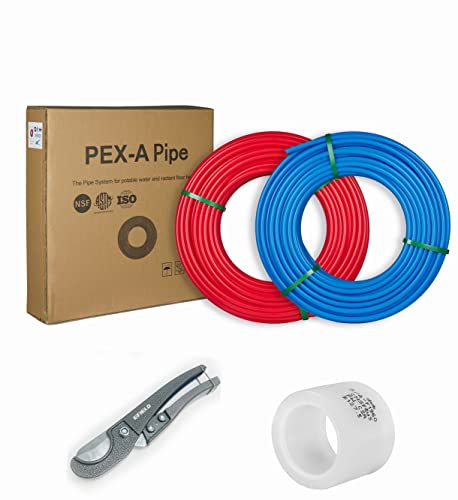 EFIELD Pex-A Pipe/Tubing Blue & Red 3/4 inch 2 x100 ft (200 ft) Length for Potable Water for Hot/Cold Water, with 100 Pcs 3/4" Expansion Rings, Pipe Cutter (3/4-inch)