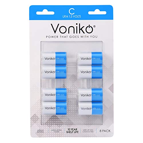 Voniko Ultra Alkaline C Batteries,C Size LR14 Batteries 8 Pack 10-Year Shelf Life and 6-9 Times The Power as Carbon Batteries, C Cell 1.5 Volt Battery