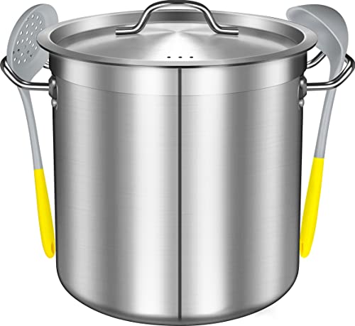 Falaja Large Stock Pot Set- 20 Quart - Include Silicone Ladle, Slotted Spoon and Spatula - Stainless Steel Cooking Pot, Soup Pot with Lid, Big Pots for Cooking, Induction Pot Stew Pot Pozole Pot