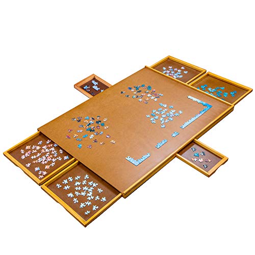 Jumbl 1500-Piece Puzzle Board | 27 x 35 Wooden Jigsaw Puzzle Table with 6 Removable Storage & Sorting Drawers | Smooth Plateau Fiberboard Work Surface & Reinforced Hardwood | for Games & Puzzles