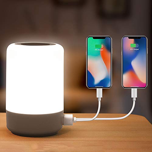 mixigoo Table Lamp Touch Night Light - 4 Quickly Charge USB Port Bedside Lamps with Dimming Warm White Light 13 Colors RGB Table Lamp for Bedroom Living Room Office Hallways (White)