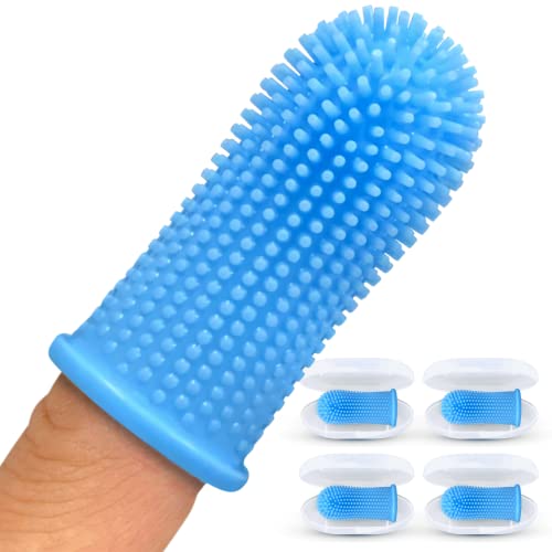 Jasper Dog Toothbrush, 360 Finger Toothbrush Kit, Ergonomic Design, Full Surround Bristles for Easy Teeth Cleaning, Dental Care for Puppies, Cats and Small Pets, Blue 4-Pack