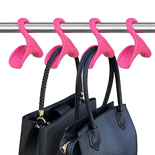 Handbag Hanger by HICE | Set of 4 | Plastic Heavy Duty Purse Organizer, Closet Storage Holder, Bag Hooks | Can be Used on a Door or in a car | for Backpacks, Clothes and Handbags (Pink)