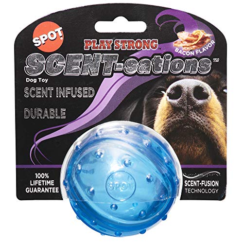 SPOT Play Strong Scent-sations Bacon Flavor Small Ball 2.75 | Dog Toys for Aggressive Chewers |Ball | Chew Toys for Aggressive Dogs | Interactive Dog Toy | Dog Chew Toys for Aggressive Chewers, Blue