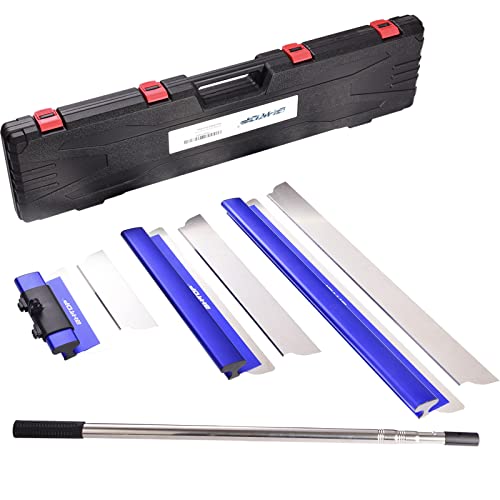 BHTOP Drywall Tools Skimming Blade with Extension Handle - 12", 22" & 32" Blades Extruded Aluminum 301 Stainless Steel Construction Tools End Caps, Wall-Board with 0.5mm&0.35mm Blue