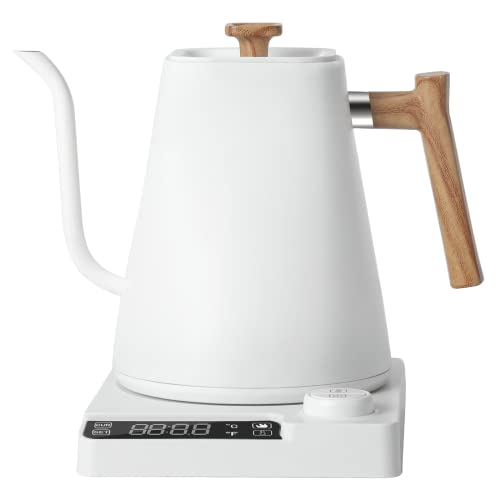 ARKANTOS 1L Gooseneck Electric Kettle with Auto Shut-off, Temperature control Stainless Steel Kettle, Keep Warm for 24h, Dry Burning Protection, White