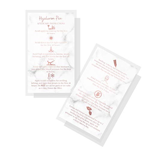 Hyaluron Pen Filler Aftercare Instructions Card | 50 Pack | Physical Printed 2x3.5 inches Business Card Size | Marble with Rose Gold Glitter Design