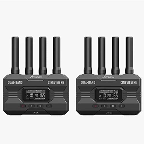 ACCSOON CineView HE Wireless Video Transmission System Transmitter&Receiver 2.4+5Ghz HDMI in&Loop-Out, UVC Out for Live Streaming 1080p 60fps 0.06s Latency 1200ft Range up to 4 Devices Monitoring