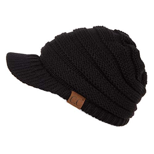 C.C Hatsandscarf Exclusives Women's Ribbed Knit Hat with Brim (YJ-131) (Black Amazon)