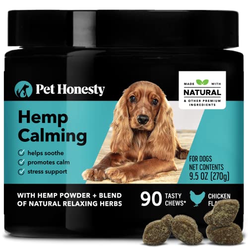 PetHonesty Hemp Calming Chews for Dogs - Natural Dog Anxiety Relief with Hemp + Valerian Root, Dog Calming Chews - Helps Aid with Stress, Thunder, Fireworks, Chewing, Barking (Chicken)