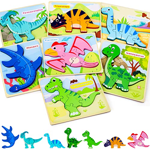 TOY Life Dinosaur Puzzles for Kids, Toddler Puzzles Ages 1-3-5, Wooden Puzzles for Kids 3-5, Montessori Toys for 1 2 3 4 Year Old Girls Boys, Dinosaur Toys for Toddlers, Birthday Gifts Toy for Kids