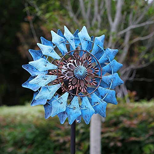 Solar Wind Spinner - Solar Powered Glass Ball 75in Multi Color Seasonal LED Lighting with Kinetic Dual Direction Metal Sculpture Construction for Outdoor Yard Lawn & Garden