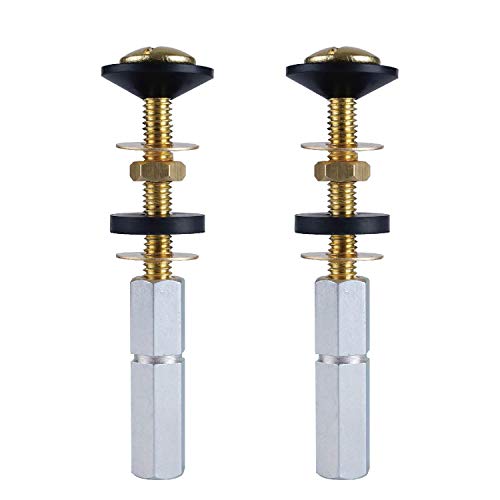 2 Pack Toilet Tank to Bowl Bolt Kits, Heavy Duty Bolts Toilet Bolts for Tank Solid Brass with Extra Long Nuts Easy to install and Double Gaskets for Fastening