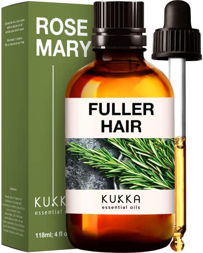 Kukka Pure Rosemary Oil for Hair Growth (4 Fl Oz) - 100% Natural Undiluted Therapeutic Grade Rosemary Essential Oils for Skin, Diffuser, Dry Scalp & Aromatherapy - Rosemary Hair Oil for Hair Growth