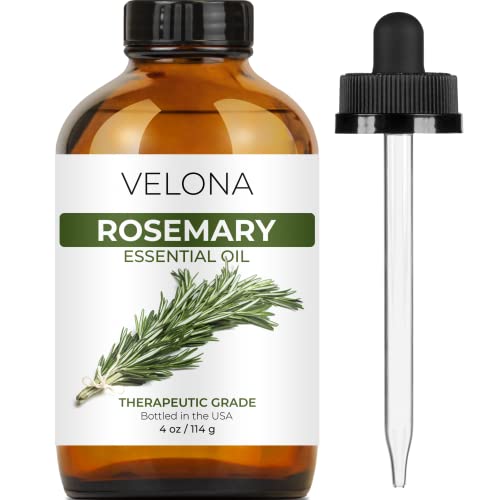 Rosemary Essential Oil by Velona - 4 oz | Therapeutic Grade 100% Pure and Natural | for Aromatherapy Diffuser, Massage, Skincare, Haircare, Soapmaking | Undiluted and Multipurpose in Glass Bottle