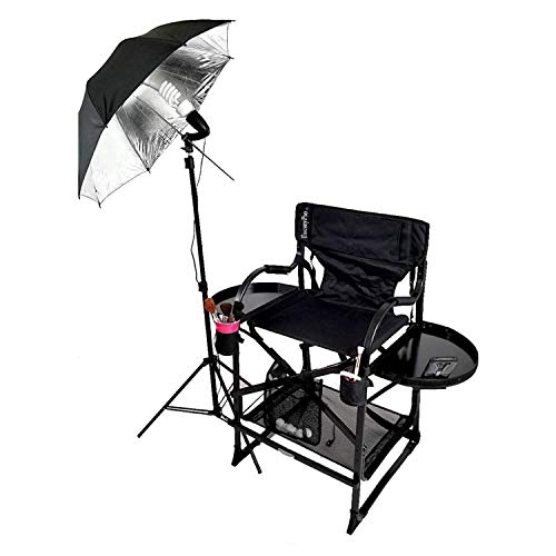 Tuscany Pro Portable Hairstylist Chair with Umbrella Light Set - Perfect for Salons, Movie Sets - Italian Design - 10 Years Warranty - US Patented - 25 Inch Seat Height