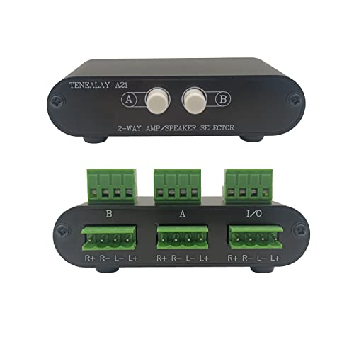 TENEALAY 2-Way Stereo Amplifier Speaker Selector, AB Speaker Switch 2 Zone Distribution, Amp Switcher Box, SPK Controller A21