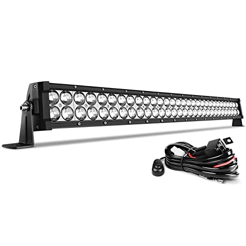 AUTOSAVER88 LED Light Bar 4D 32 Inch Work Light 180W with 10ft Wiring Harness, 15000LM Straight Offroad Driving Fog Lamp Marine Boating Light IP68 Waterproof Spot & Flood Combo Beam