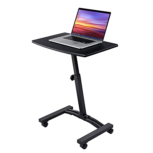 Seville Classics Airlift Mobile Height Adjustable Laptop Stand Computer Workstation for Sitting Table for Home, Office, Classroom, Hospital, w/Wheels, Flat Desk 24", Black