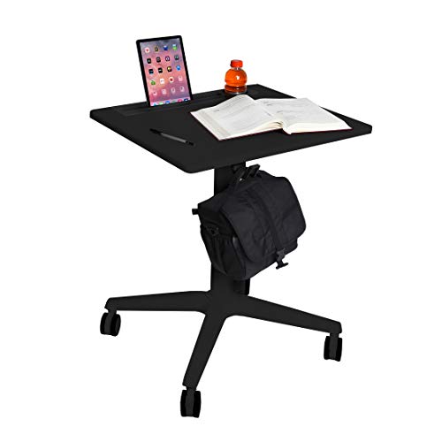 Seville Classics Airlift 25.6" XL Sit-Stand Adjustable Student Classroom Cup Holder Mobile Desk, Black