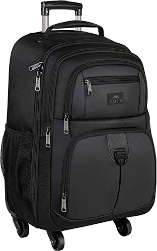 MATEIN Rolling Backpack with 4 Wheels, 17 inch Travel Laptop Backpack for Women Men, Large Wheeled Backpacks Water Resistant Business Carry on Bag Airline Approved, College Luggage Suitcase Bag, Black