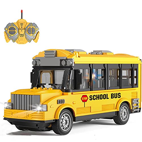 KNACKTOYZ RC School Bus - Remote Control Car Vehicles, 2.4G Opening Doors City Bus Toy Classic Baby Bus, Remote Control Car with LED Lights School Bus Toy, Gift for Children Kids Boys Girls Age 3-6