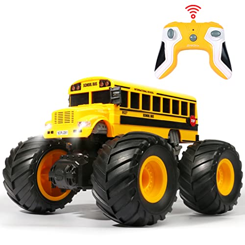 VijiSuki Remote Control School Bus Monster Truck Toy,1/18 RC School Bus,2.4GHz Offroad Hobby RC Racing Car with LED, High Speed All Terrain Electric Toy Vehicle Stunt Crawler, Best Gift for Kids