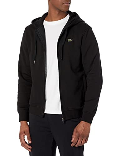 Lacoste mens Sport Long Sleeve Fleece Full Zip Hoodie Sweatshirt, Black/Black, Large US