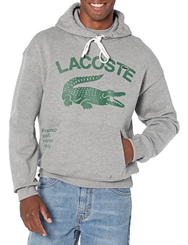 Lacoste Men's Loose Fit Crocodile Hooded Sweatshirt, Agate Chine, Small