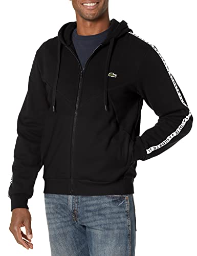 Lacoste mens Long Sleeve Full Zip With Sleeve Taping Sweatshirt, Black/Black-black, Medium US