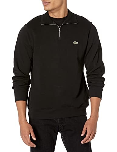 Lacoste Men's Long Sleeve 1/4 Zip Cotton Sweatshirt, Black, XXL