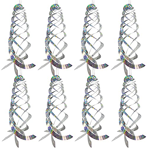 8 PCS Bird Spiral Hanging Reflectors-15.8 Inch Outdoor Hanging Reflective Device-Garden Decoration to Prevent Birds from Entering The House Garden Swimming Pool