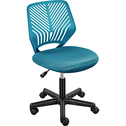 Yaheetech Students Cute Desk Chair Low-Back Armless Study Chair w/Lumbar Support Adjustable Swivel Chair in Home Bedroom School for Teens Boys Girls Youth, Turquoise