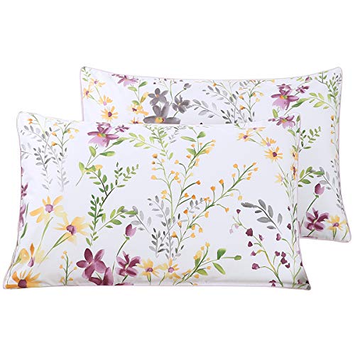 WINLIFE 100% Cotton Pillowcases 1000 Thread Count Floral Printed Pillow Cases Set of 2 Pillow Cover (Standard Queen 20x30'', Lilac)