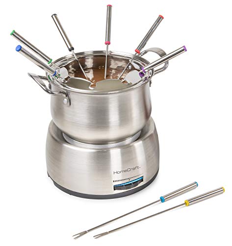 HomeCraft Electric Fondue Pot, 8-Cup, Fondue Machine with Temperature Control, 8 Forks, Removable Pot, Perfect for Chocolate Melting, Cheese, Caramel, Stainless Steel