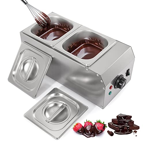 Dyna-Living 2-Tanks Chocolate Melting Machine Upgraded Chocolate Tempering Pot 1000W Electric Chocolate Melter Fondue with Temperature Control Commercial Warmer for Chocolate Milk Coffee Cheese Soup