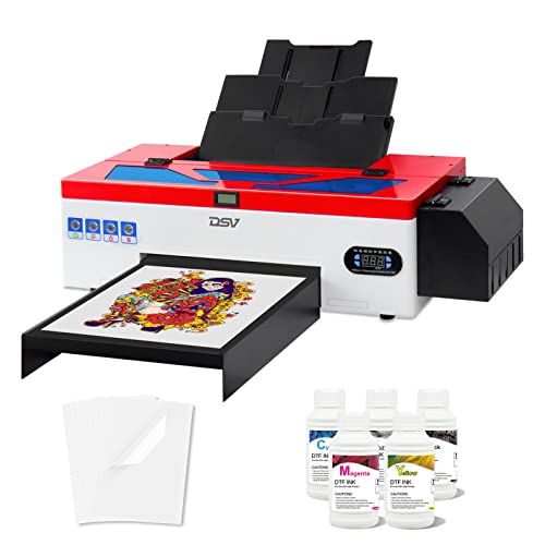 DSV DTF Printer A3 L1800 Transfer Printer Machine Built-in White Ink Circulation System for Dark/Light T-Shirts, Hoodie,Pillow,Different Fabrics (DTF Printer + 5 x 250ml Ink+100pcs PET Film)