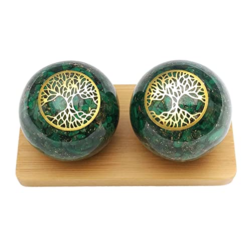 Top Chi Natural Malachite Orgonite Baoding Balls for Hand Therapy, Exercise, and Stress Relief (Medium 1.6 Inch)