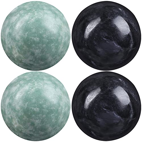 Healifty Baoding Balls Pack of 4 - 1.4 inch Chinese Balls for Hand, No Chime Chinese Health Exercise Massage Balls (Green,Black)