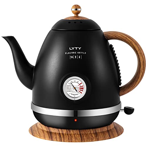 Electric Kettle with Thermometer Stainless Steel 1.5L 1000W Gooseneck Pour Over Coffee Tea Kettle, Hot Water Boiler Heater with Water Temperature Display, Quick Heating Boiling Water 110V Black