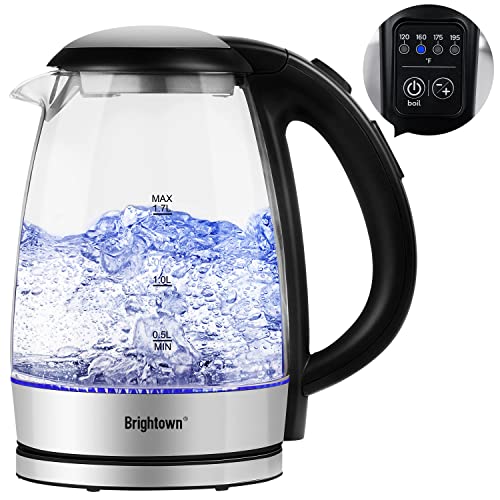 Electric Kettle Temperature Control Glass Hot Water Boiler with 4 Colors LED Indicator Tea Heater Fast Heating with Keep Warm Function Auto Shut Off and Boil Dry Protection (1.7L)