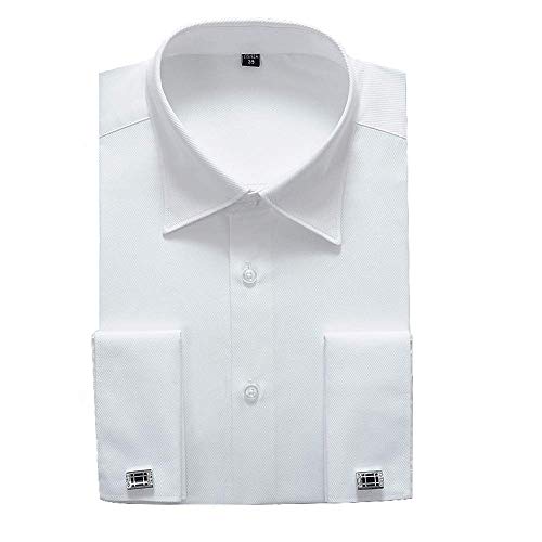 Alimens & Gentle French Cuff Regular Fit Dress Shirts (Cufflink Included) (17.5" Neck - 34"/35" Sleeve, White New)